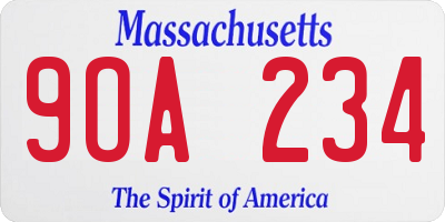 MA license plate 9OA234