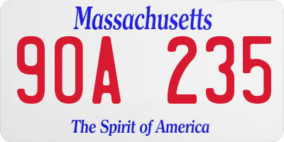 MA license plate 9OA235