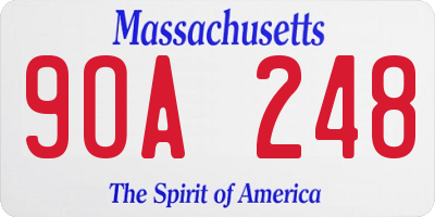 MA license plate 9OA248