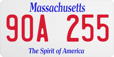 MA license plate 9OA255