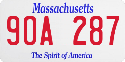 MA license plate 9OA287