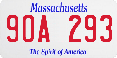 MA license plate 9OA293