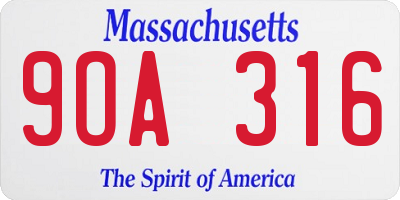 MA license plate 9OA316