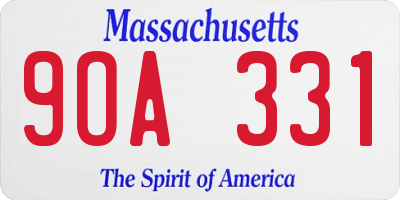 MA license plate 9OA331