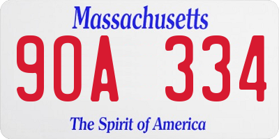 MA license plate 9OA334