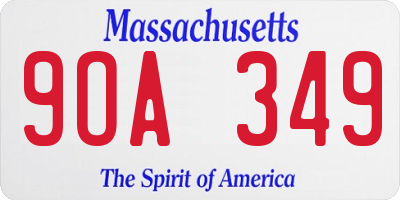 MA license plate 9OA349