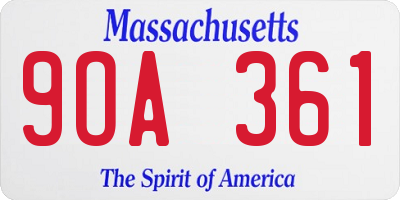 MA license plate 9OA361