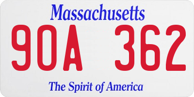 MA license plate 9OA362