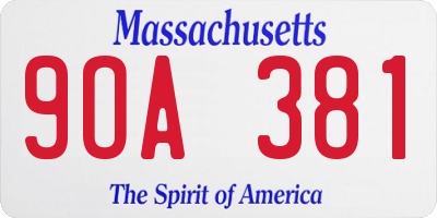 MA license plate 9OA381