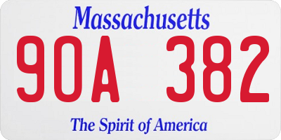 MA license plate 9OA382