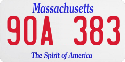 MA license plate 9OA383