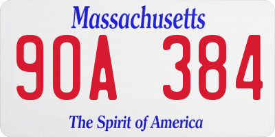 MA license plate 9OA384