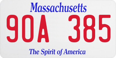 MA license plate 9OA385