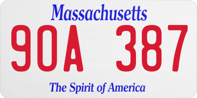 MA license plate 9OA387