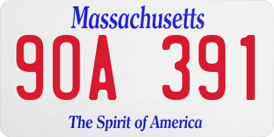MA license plate 9OA391