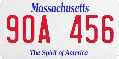 MA license plate 9OA456