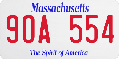 MA license plate 9OA554