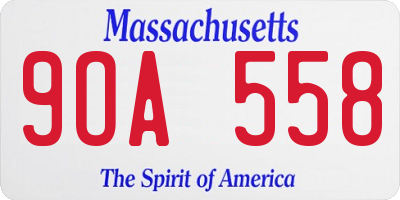 MA license plate 9OA558