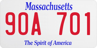 MA license plate 9OA701