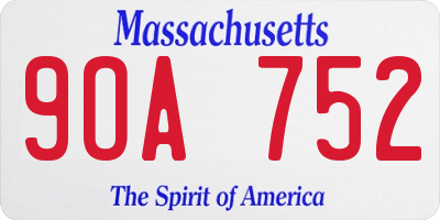 MA license plate 9OA752