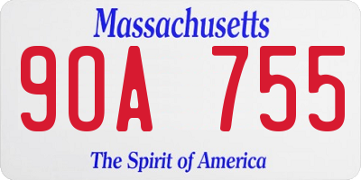 MA license plate 9OA755