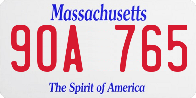 MA license plate 9OA765