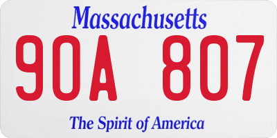 MA license plate 9OA807