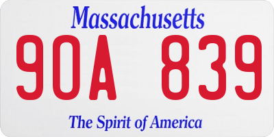 MA license plate 9OA839