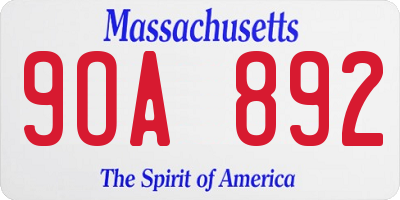 MA license plate 9OA892