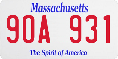 MA license plate 9OA931