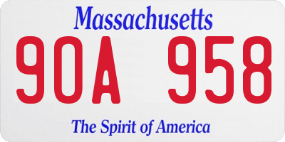 MA license plate 9OA958