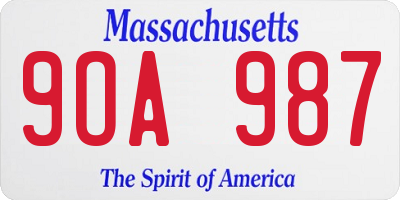 MA license plate 9OA987
