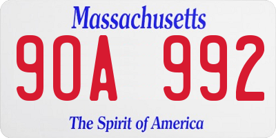 MA license plate 9OA992