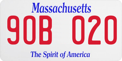 MA license plate 9OB020