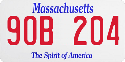 MA license plate 9OB204