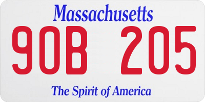 MA license plate 9OB205
