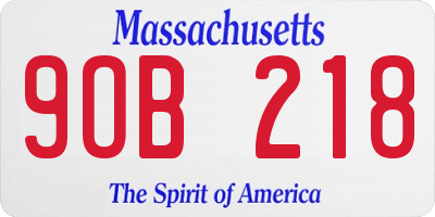 MA license plate 9OB218