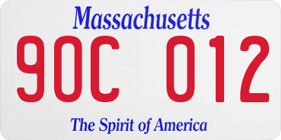 MA license plate 9OC012