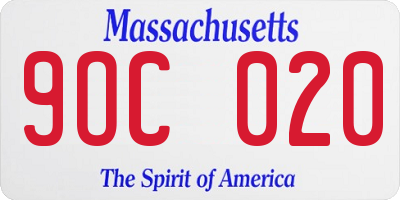 MA license plate 9OC020