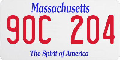 MA license plate 9OC204