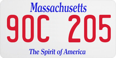 MA license plate 9OC205