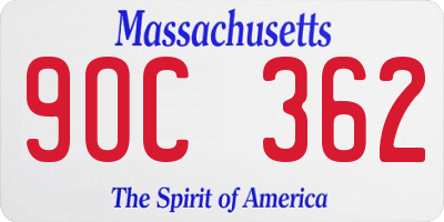 MA license plate 9OC362
