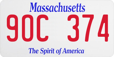 MA license plate 9OC374