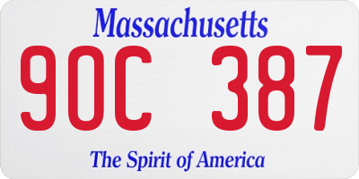 MA license plate 9OC387