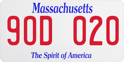 MA license plate 9OD020