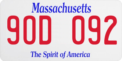 MA license plate 9OD092