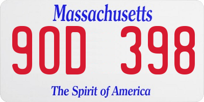 MA license plate 9OD398
