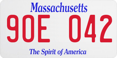 MA license plate 9OE042