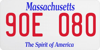 MA license plate 9OE080