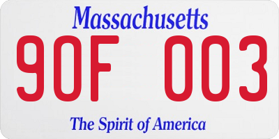 MA license plate 9OF003